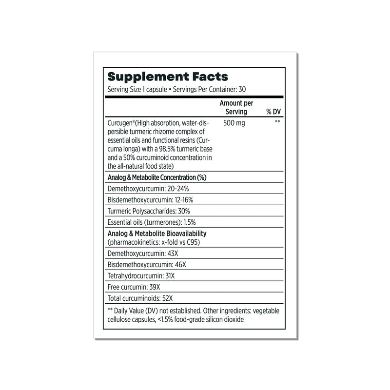 Ultra Curcumin™️, 30 ct (was CurcuCynergy) Supplement Facts